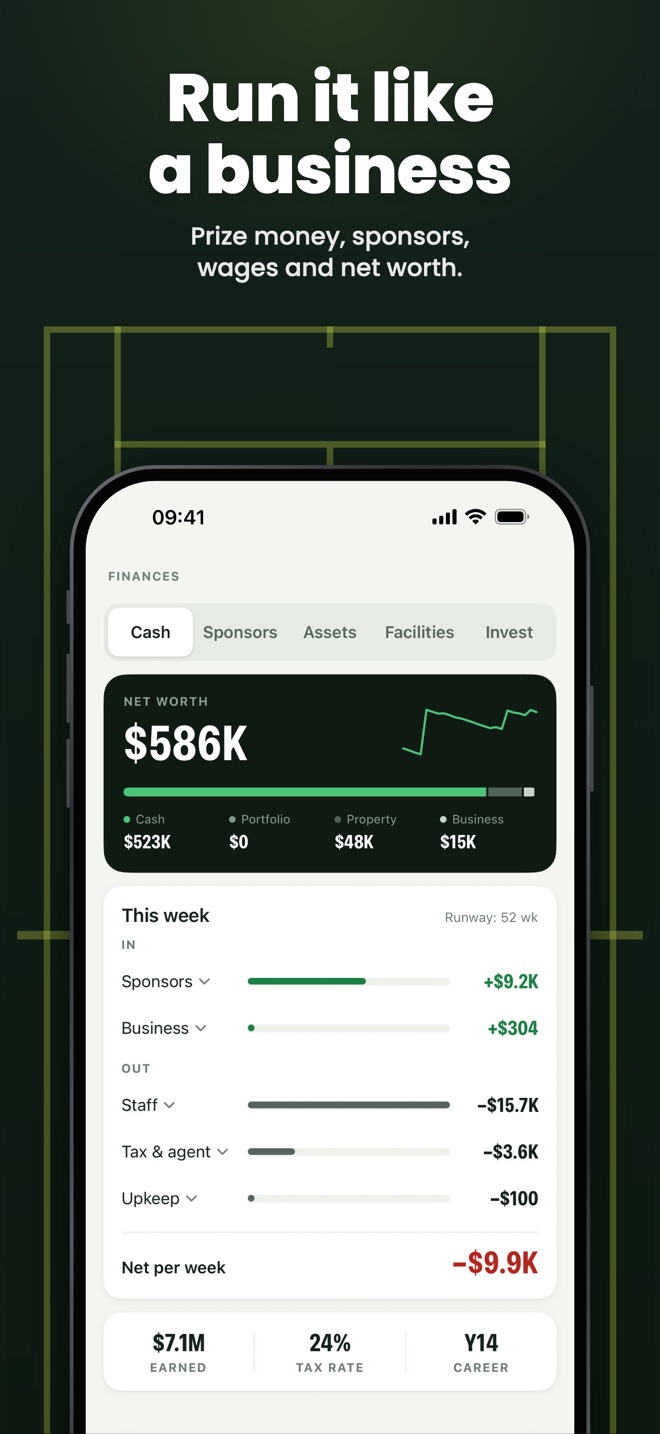 Run it like a business — Prize money, sponsors, wages and net worth.